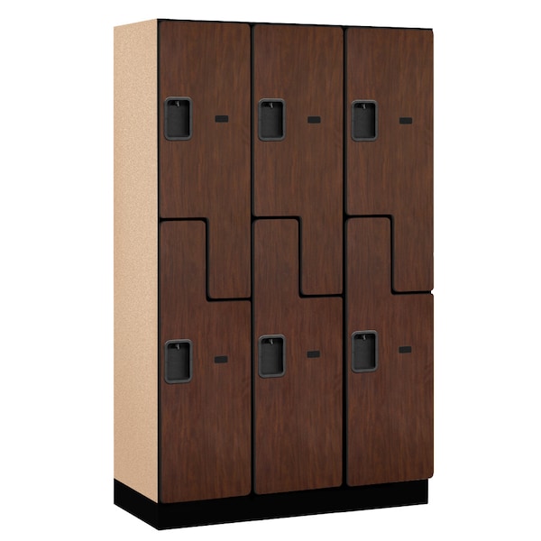 Wardrobe Locker, 45" W, 18" D, 76" H, (3) Wide, (6) Openings, Mahogany